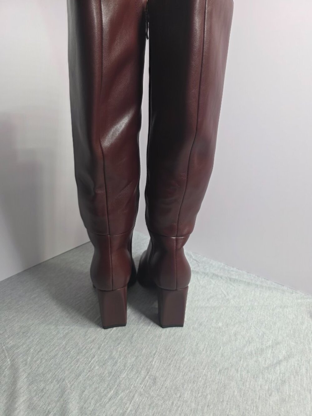 TopWalks Chunky Heel Knee High Boots Womens 9.5 Burgundy Zip Up - Picture 3 of 7